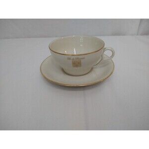 VTG Air France Pillivuyt? Porcelain Teacup and Saucer Ivory Cream with Gold Rim